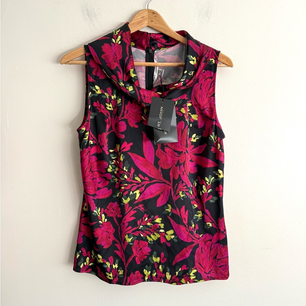 St. John Floral Silk Cowl Neck Tank 10